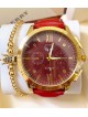 Ceas barbat rosu cu bratara din piele ecologica si cadran cu auriu