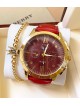 Ceas barbat rosu cu bratara din piele ecologica si cadran cu auriu