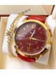 Ceas barbat rosu cu bratara din piele ecologica si cadran cu auriu