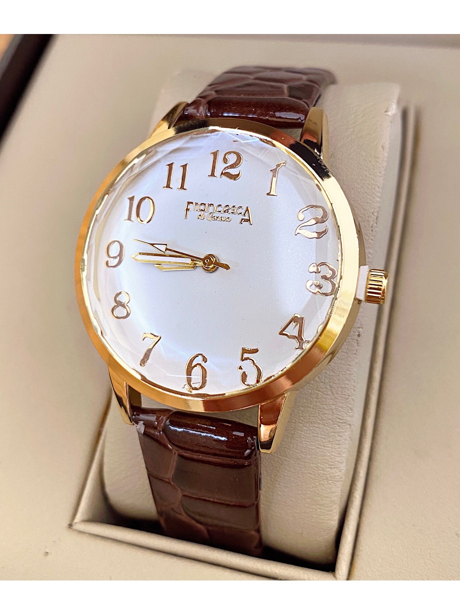 Ceas dama maro cu bratara din piele ecologica si cadran simplu