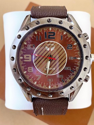 Ceas barbat maro cu bratara din piele ecologica si cadran cu cerc