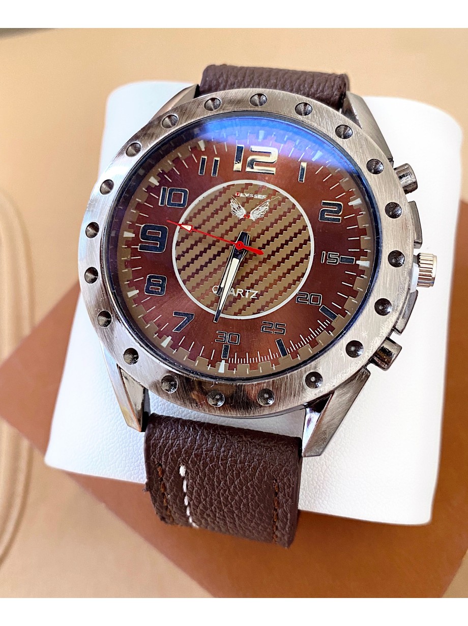 Ceas barbat maro cu bratara din piele ecologica si cadran cu cerc