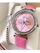 Ceas dama roz cu bratara din piele ecologica si cadran cu stea
