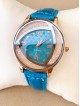 Ceas dama albastru cu bratara din piele ecologica si cadran deosebit