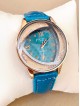 Ceas dama albastru cu bratara din piele ecologica si cadran deosebit
