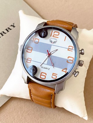 Ceas barbat maro cu bratara din piele ecologica si cadran cu gri