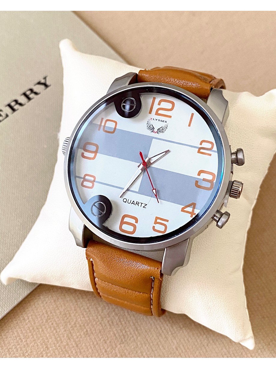 Ceas barbat maro cu bratara din piele ecologica si cadran cu gri