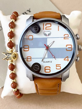 Ceas barbat maro cu bratara din piele ecologica si cadran cu gri