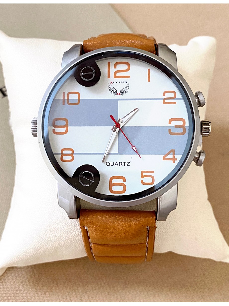 Ceas barbat maro cu bratara din piele ecologica si cadran cu gri