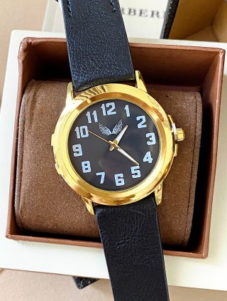 Ceas barbat negru cu bratara din piele ecologica si cadran cu cifre mici