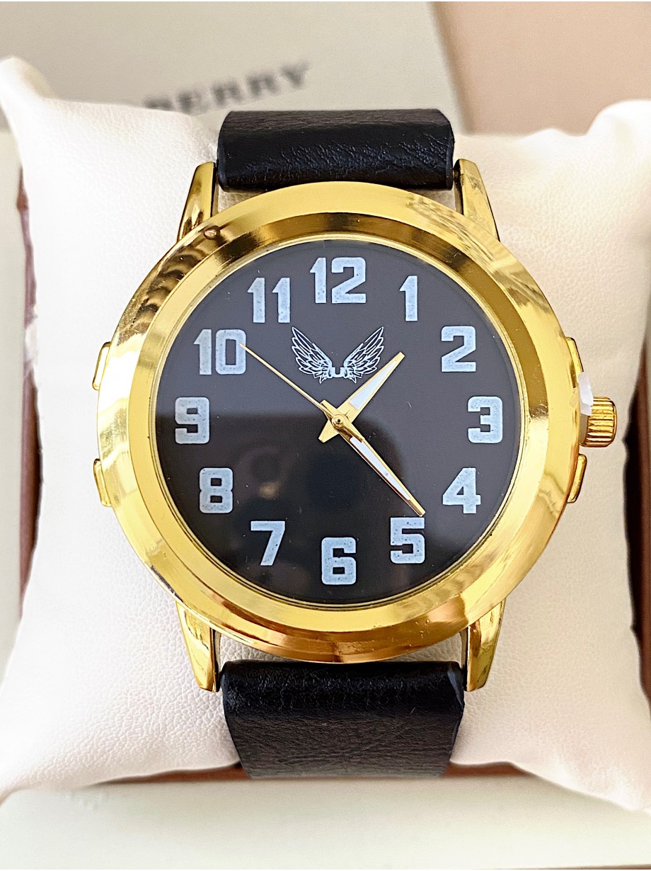 Ceas barbat negru cu bratara din piele ecologica si cadran cu cifre mici