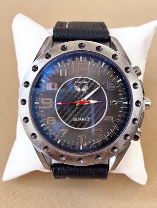 Ceas barbat negru cu bratara din piele ecologica si cadran cu cerc