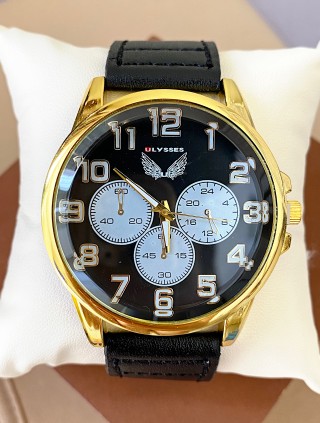 Ceas barbat negru cu bratara din piele ecologica si 3 cadrane