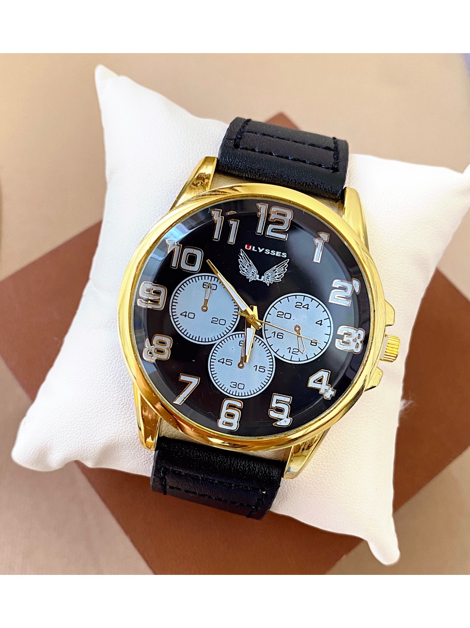 Ceas barbat negru cu bratara din piele ecologica si 3 cadrane