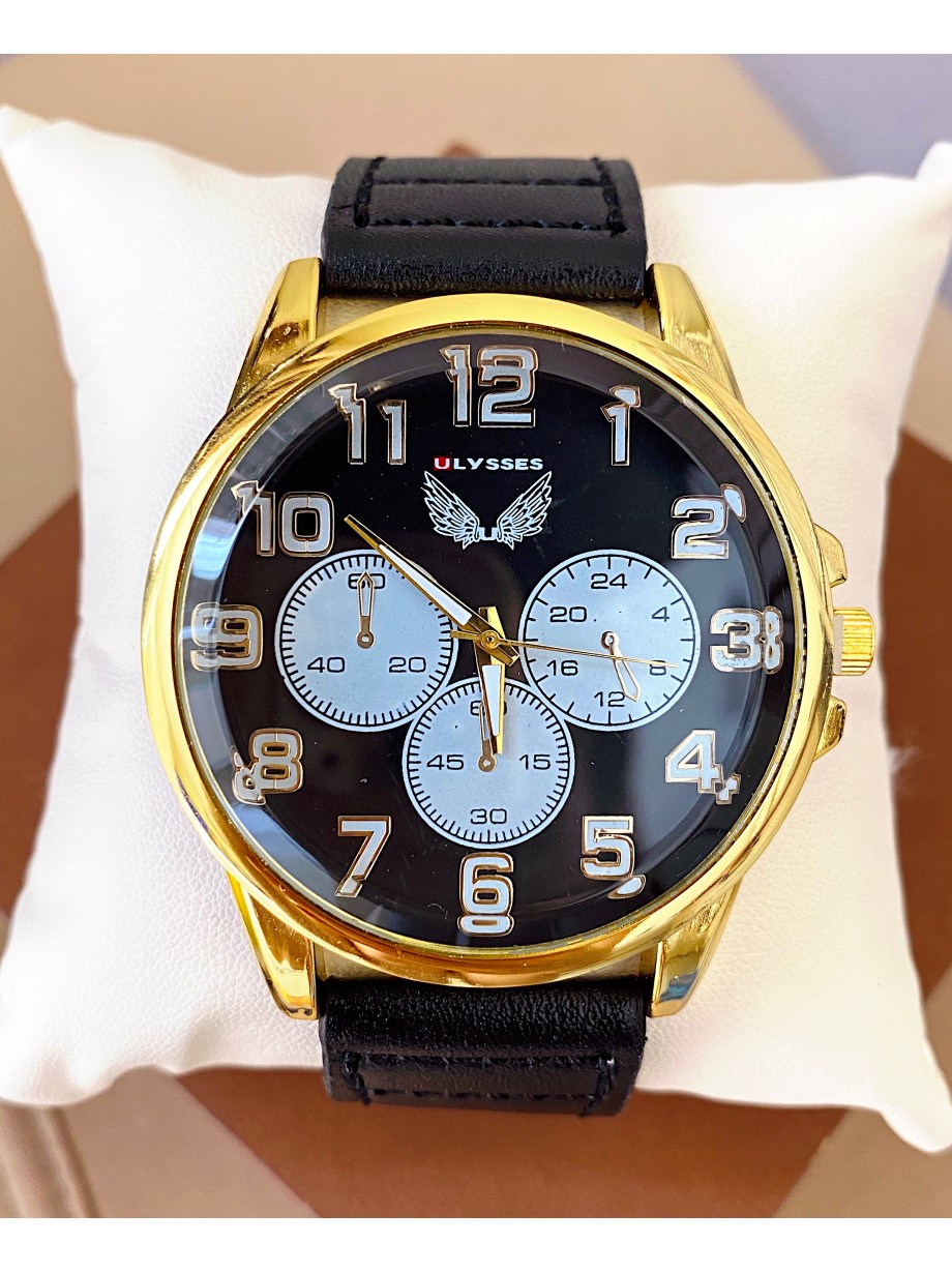 Ceas barbat negru cu bratara din piele ecologica si 3 cadrane