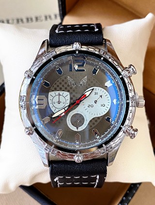 Ceas barbat negru cu bratara din piele ecologica si cadran cu argintiu