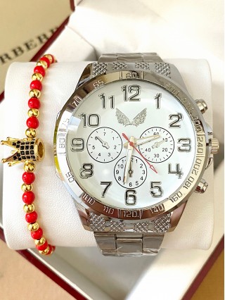 Ceas unisex argintiu cu bratara metalica si cadran alb