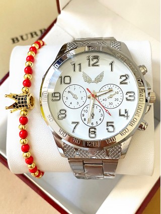 Ceas unisex argintiu cu bratara metalica si cadran alb