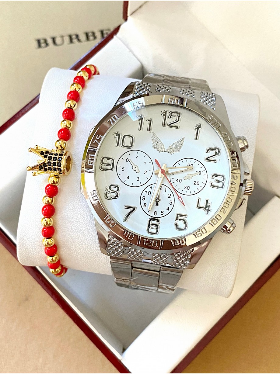 Ceas unisex argintiu cu bratara metalica si cadran alb