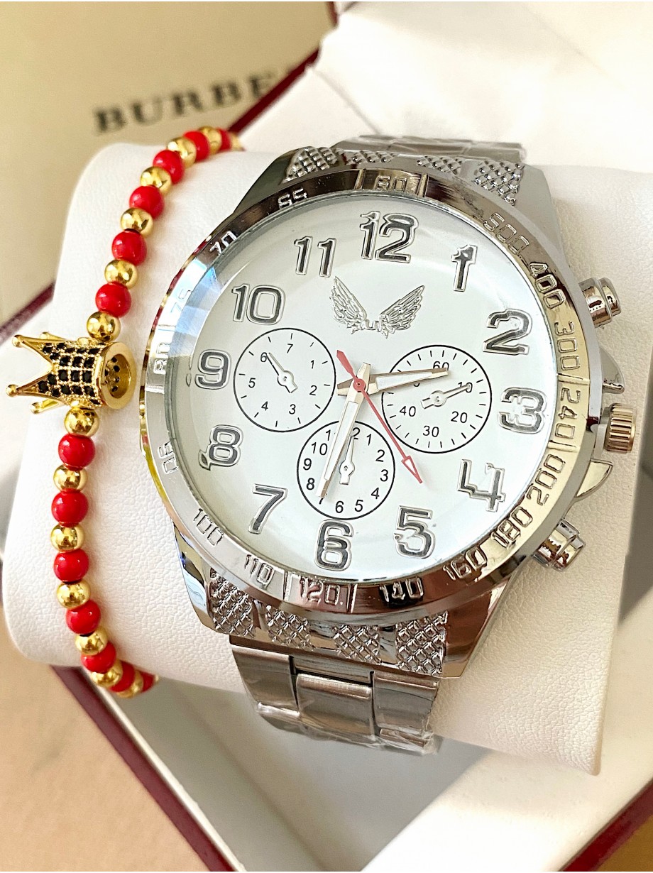 Ceas unisex argintiu cu bratara metalica si cadran alb