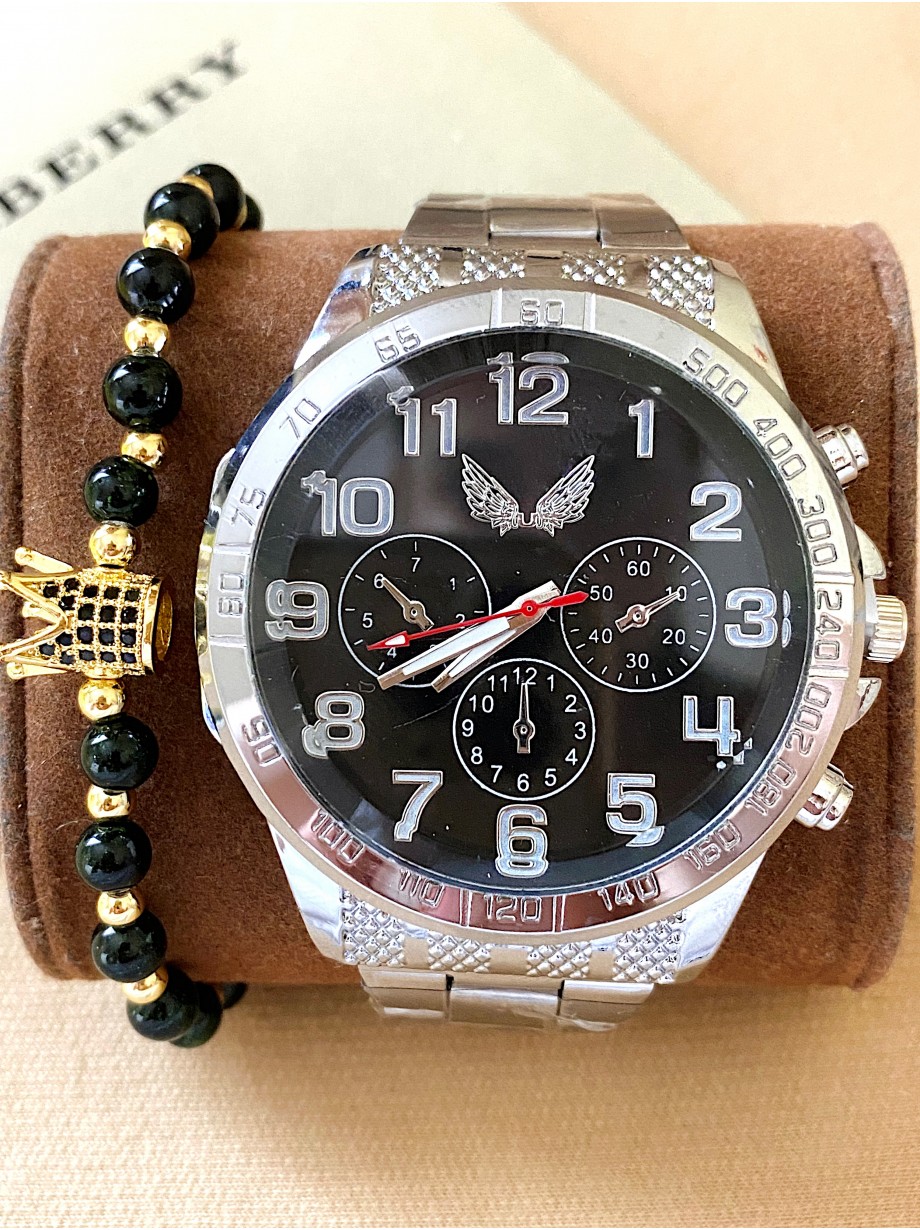 Ceas dama argintiu cu bratara metalica si cadran negru