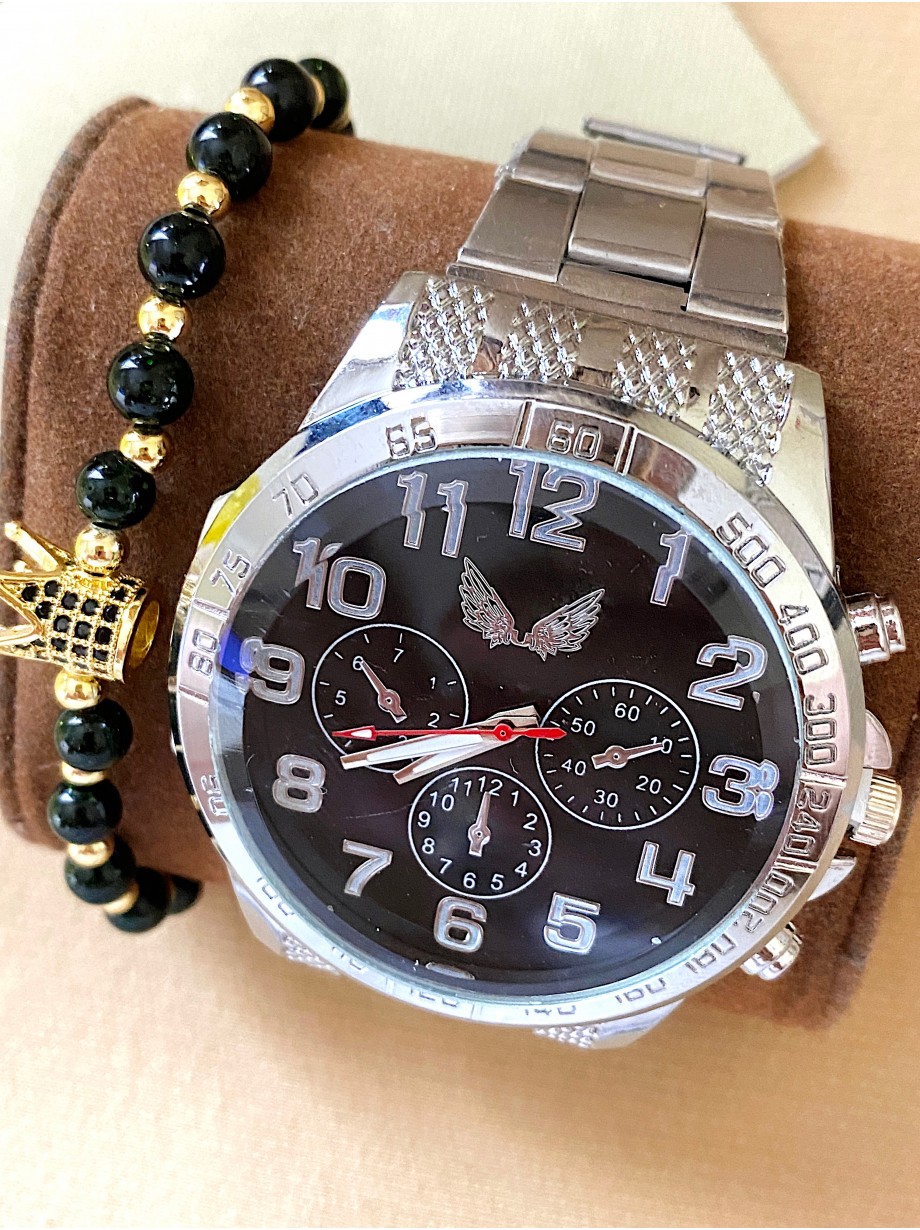 Ceas dama argintiu cu bratara metalica si cadran negru