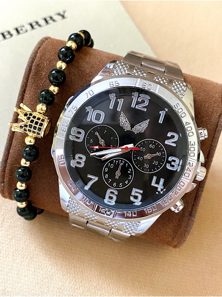 Ceas dama argintiu cu bratara metalica si cadran negru