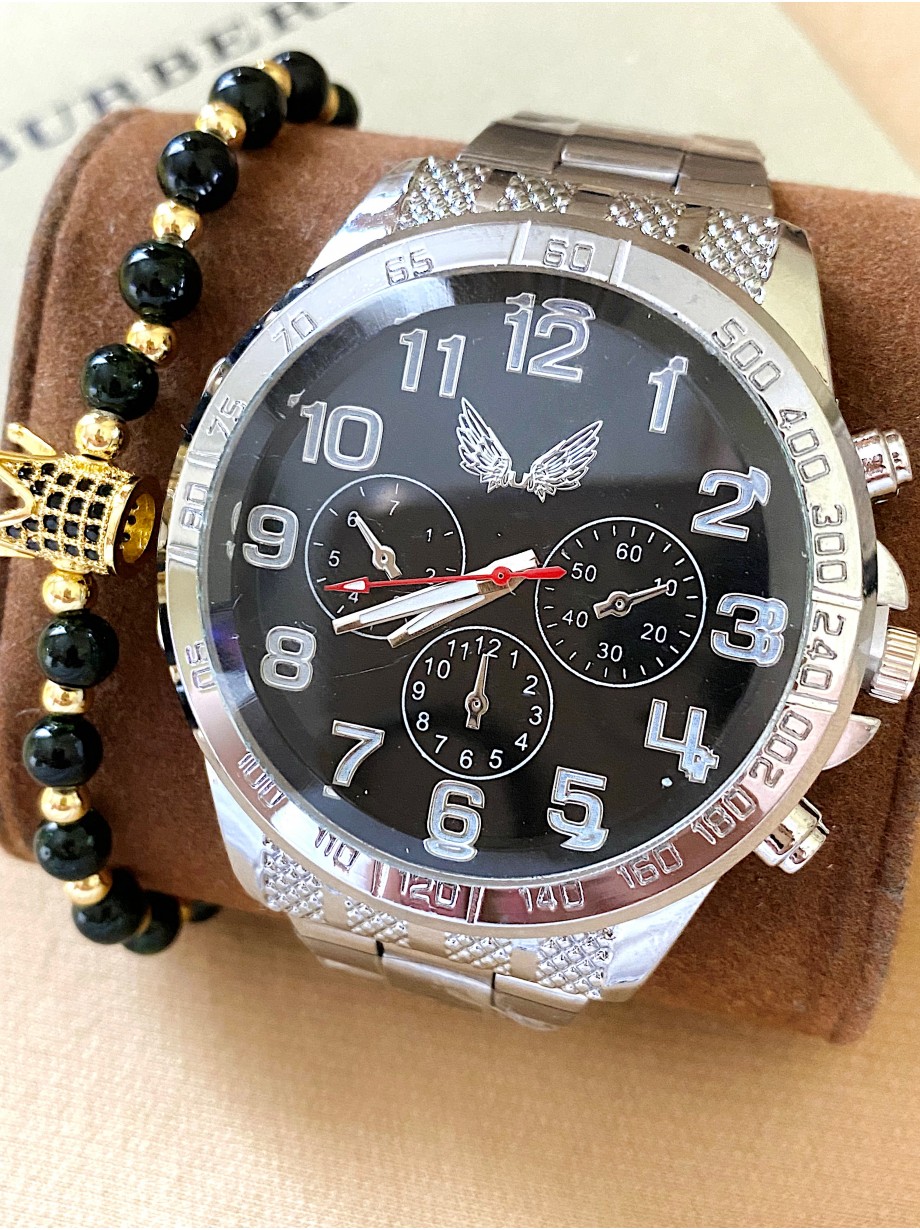 Ceas dama argintiu cu bratara metalica si cadran negru