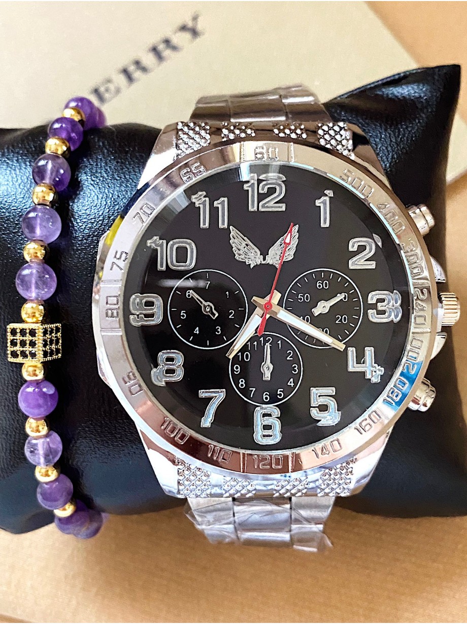 Ceas dama argintiu cu bratara metalica si cadran negru