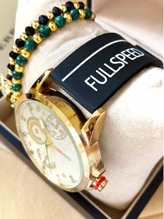 Ceas barbat negru cu bratara din piele ecologica si cadran alb