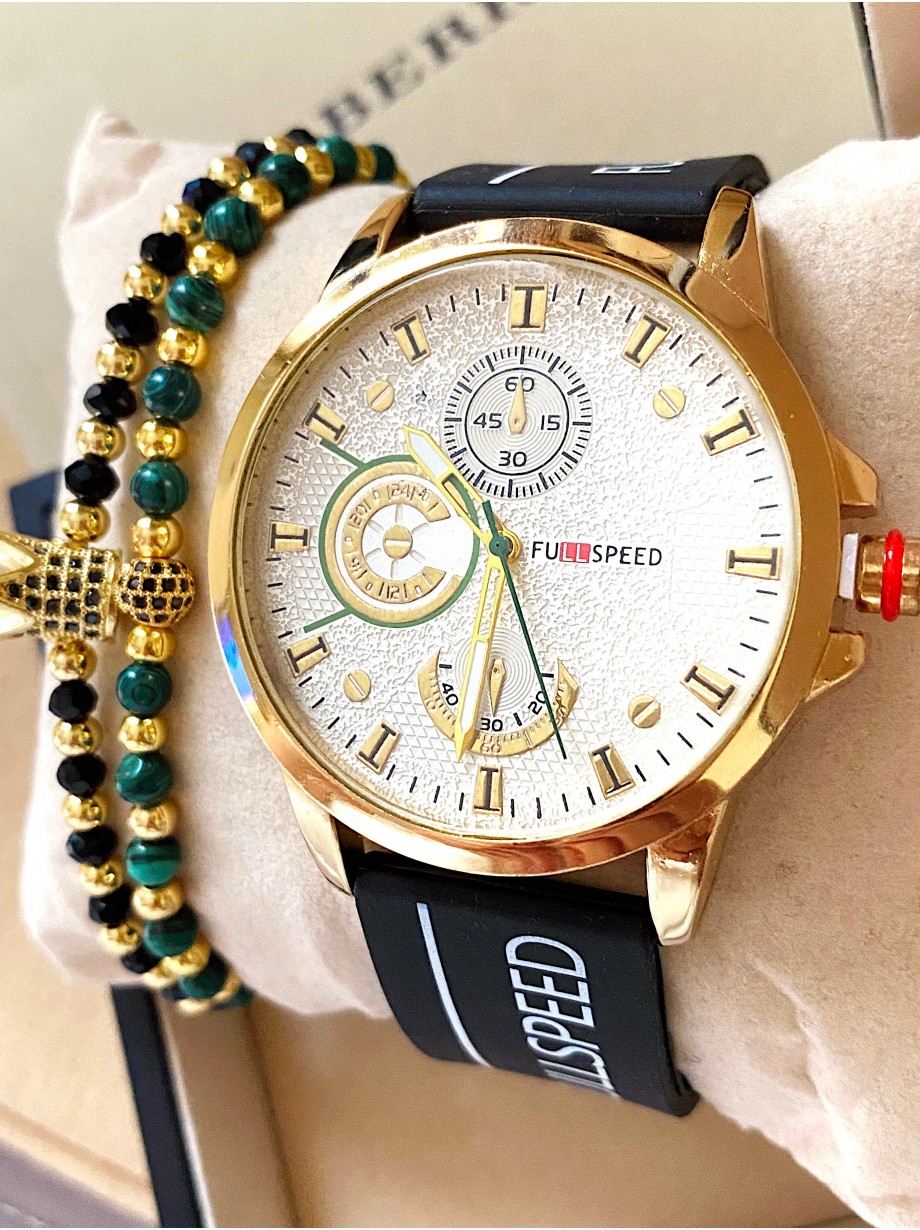 Ceas barbat negru cu bratara din piele ecologica si cadran alb