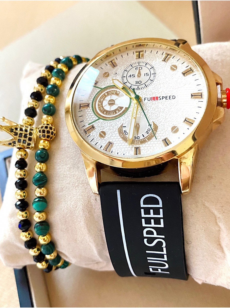 Ceas barbat negru cu bratara din piele ecologica si cadran alb