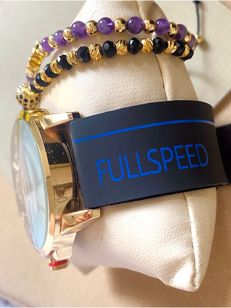 Ceas barbat negru cu bratara din piele ecologica si cadran cu auriu