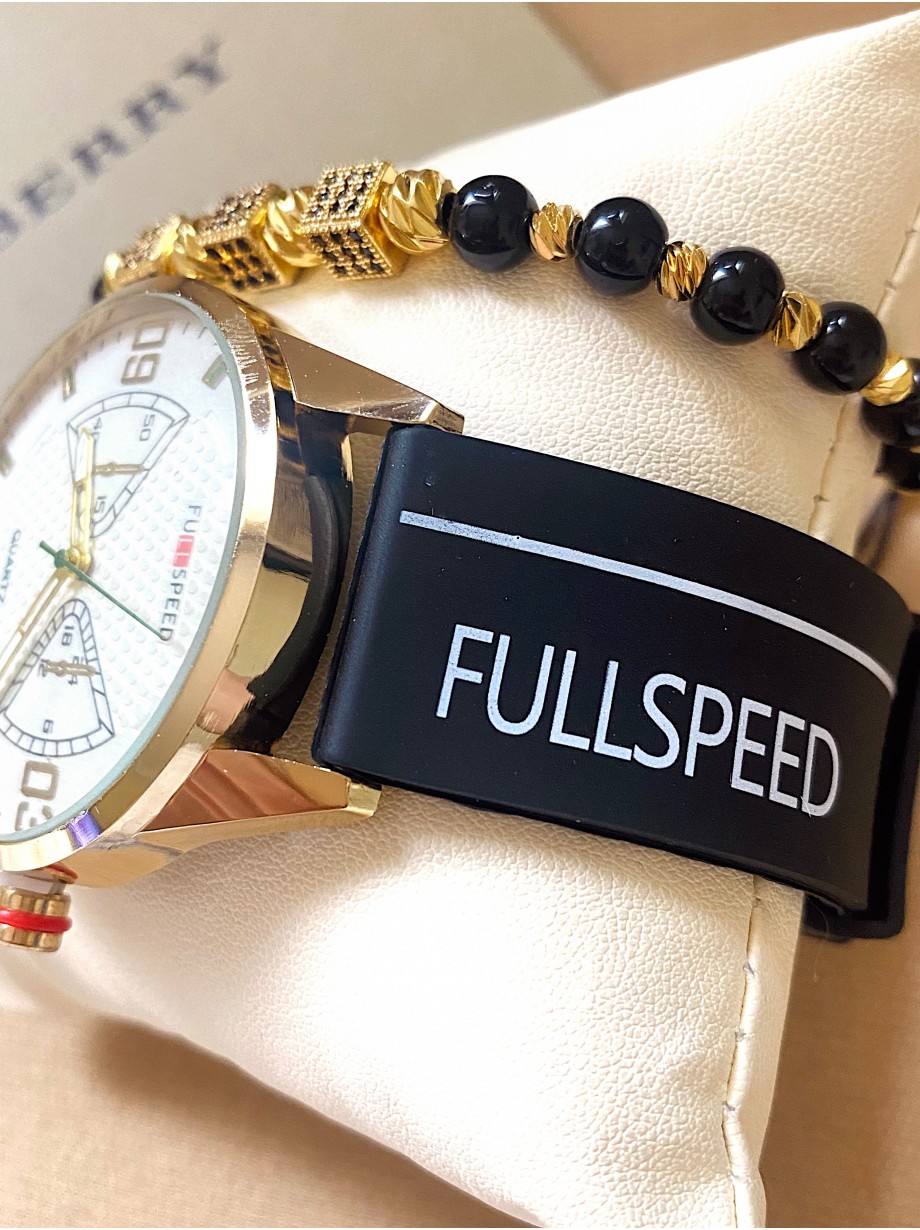 Ceas barbat negru cu bratara din piele ecologica si cadran alb