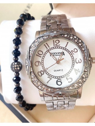 Ceas dama argintiu cu bratara metalica si cadran alb