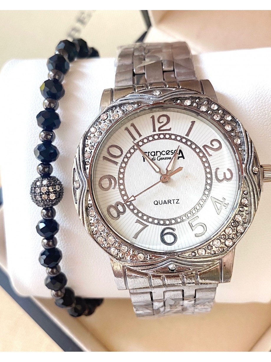 Ceas dama argintiu cu bratara metalica si cadran alb