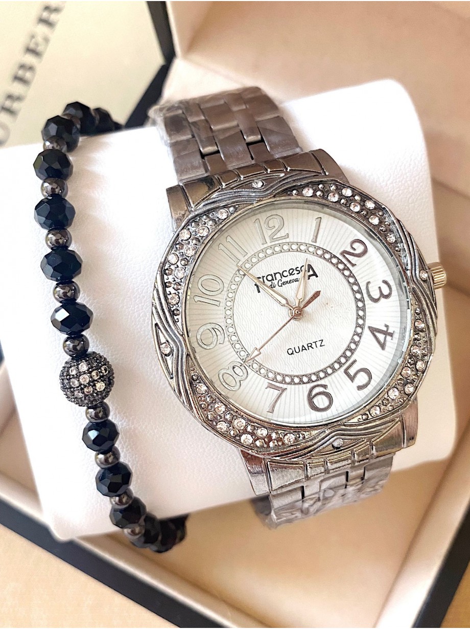 Ceas dama argintiu cu bratara metalica si cadran alb