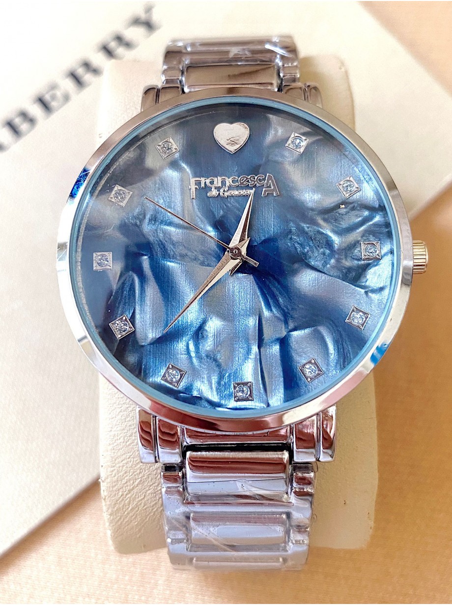 Ceas unisex argintiu cu bratara metalica si cadran albastru