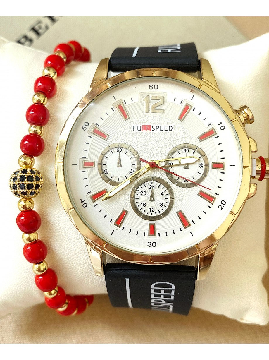 Ceas barbat negru cu bratara din piele ecologica si cadran alb