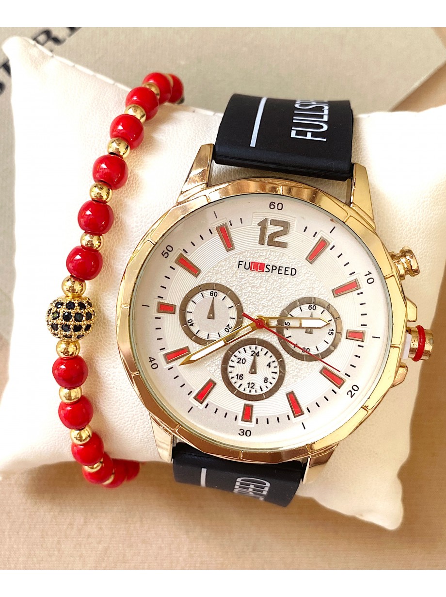 Ceas barbat negru cu bratara din piele ecologica si cadran alb