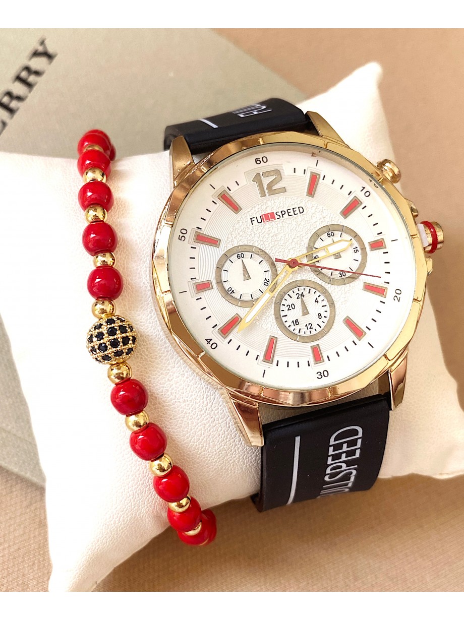 Ceas barbat negru cu bratara din piele ecologica si cadran alb