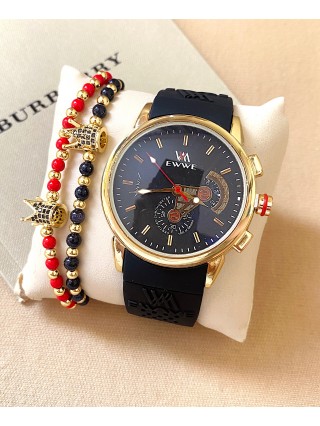 Ceas barbat negru cu bratara din piele ecologica si cadran negru