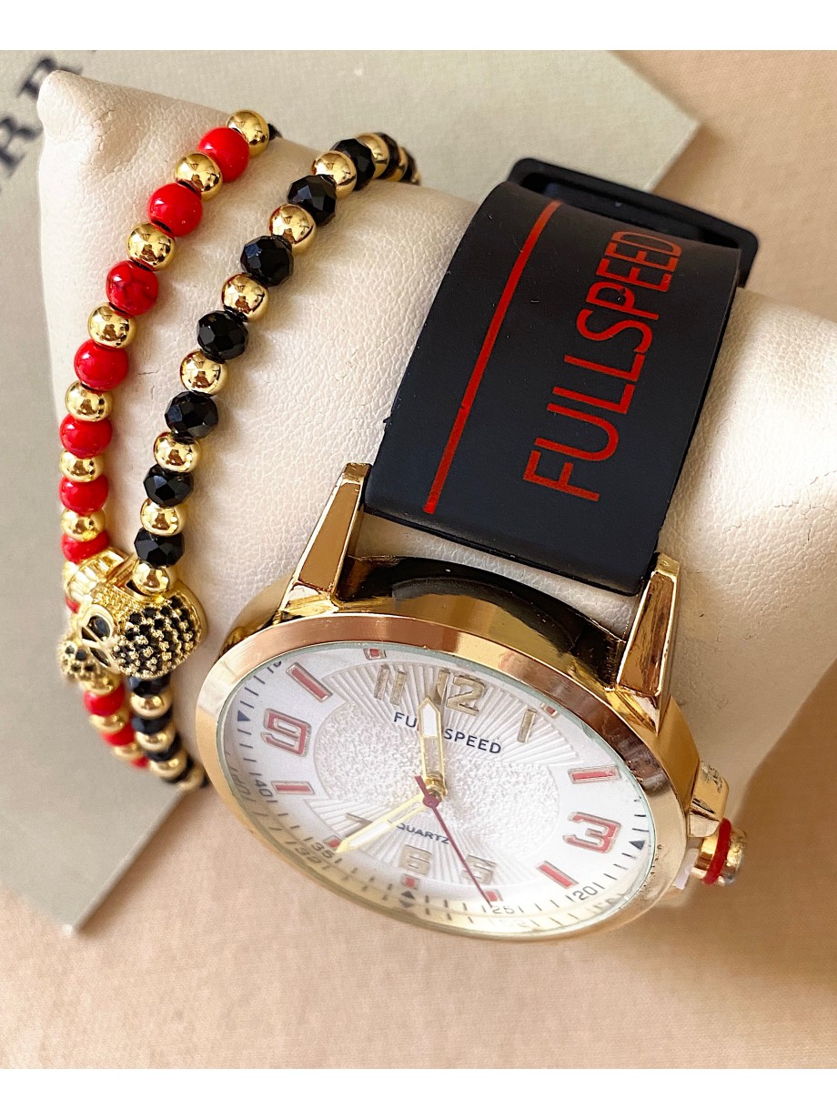 Ceas barbat negru cu bratara din piele ecologica si cadran alb