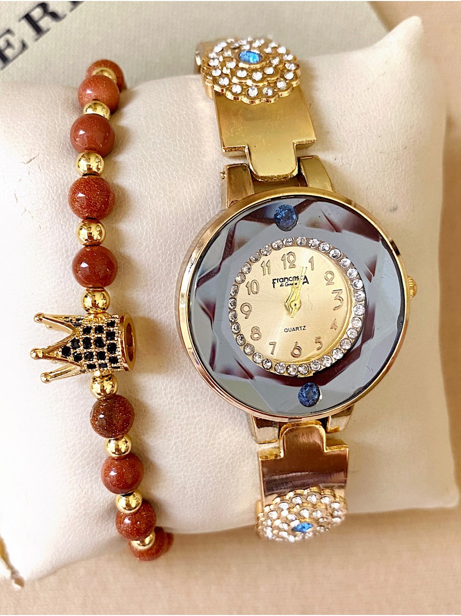 Ceas dama auriu cu bratara metalica si cadran deosebit