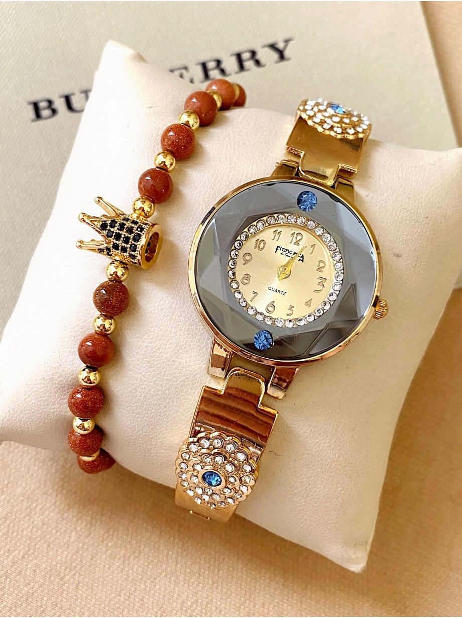 Ceas dama auriu cu bratara metalica si cadran deosebit