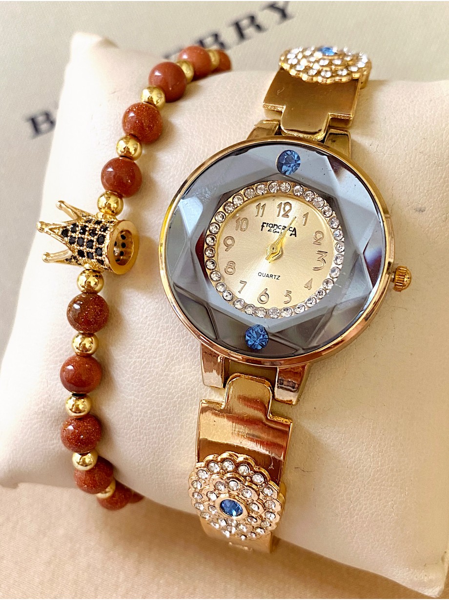 Ceas dama auriu cu bratara metalica si cadran deosebit