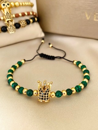 Bratara dama model deosebit cu piatra semipretioasa Malachit si design special coroana