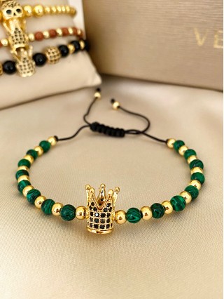 Bratara dama model deosebit cu piatra semipretioasa Malachit si design special coroana
