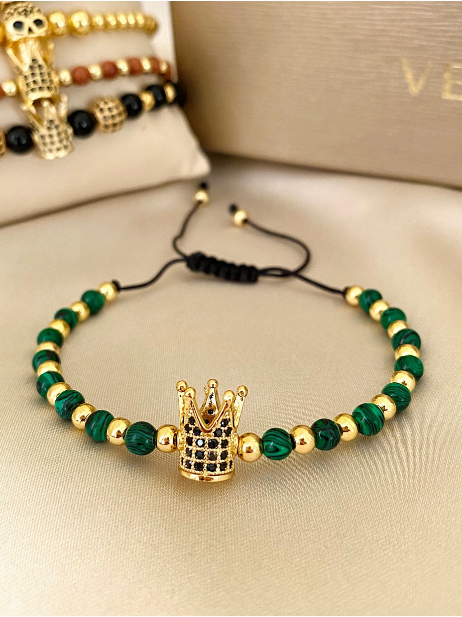 Bratara dama model deosebit cu piatra semipretioasa Malachit si design special coroana