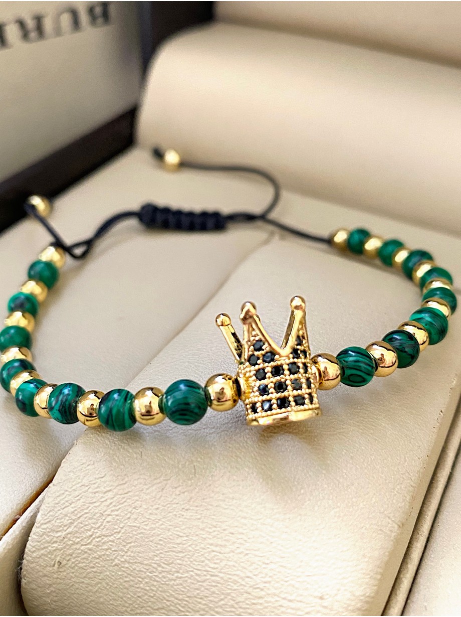 Bratara dama model deosebit cu piatra semipretioasa Malachit si design special coroana
